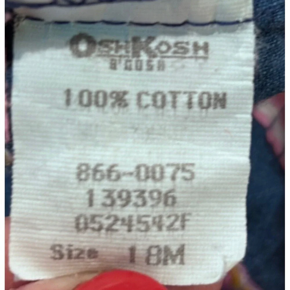 Vintage 1990s Baby Girls‎ Denim Oshkosh Overalls Pink Duck Stripe Bow 18 Months